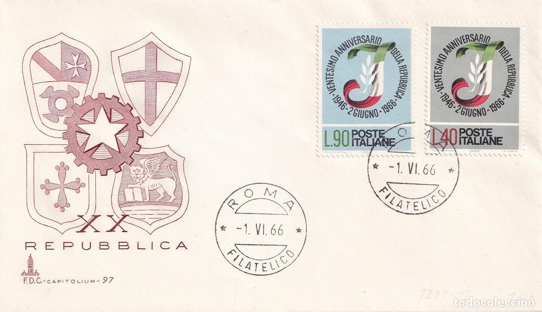 Sellos: FDC Italia 1966 - 20 Aniversario de la Rep&uacute;blica - XX Repubblica