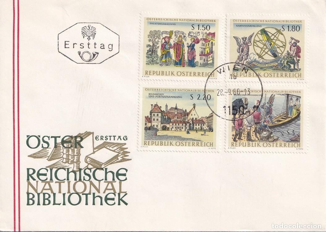 Sellos: Sobre Austria 1966 - Serie completa - National Bibliothek - Biblioteca Nacional de Viena - Un coraz&oacute;