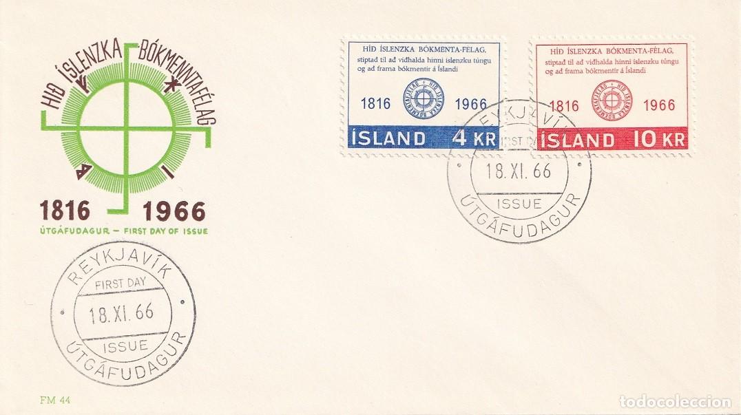 Sellos: FDC Sobre Islandia 1966 - 150 Aniversario de la Sociedad Nacional de Literatura 1816-1966