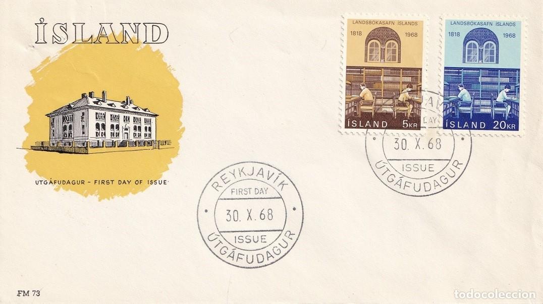 Sellos: FDC Islandia 1968 - 150 Aniversario de la Librer&iacute;a Nacional - Biblioteca Nacional - Libros