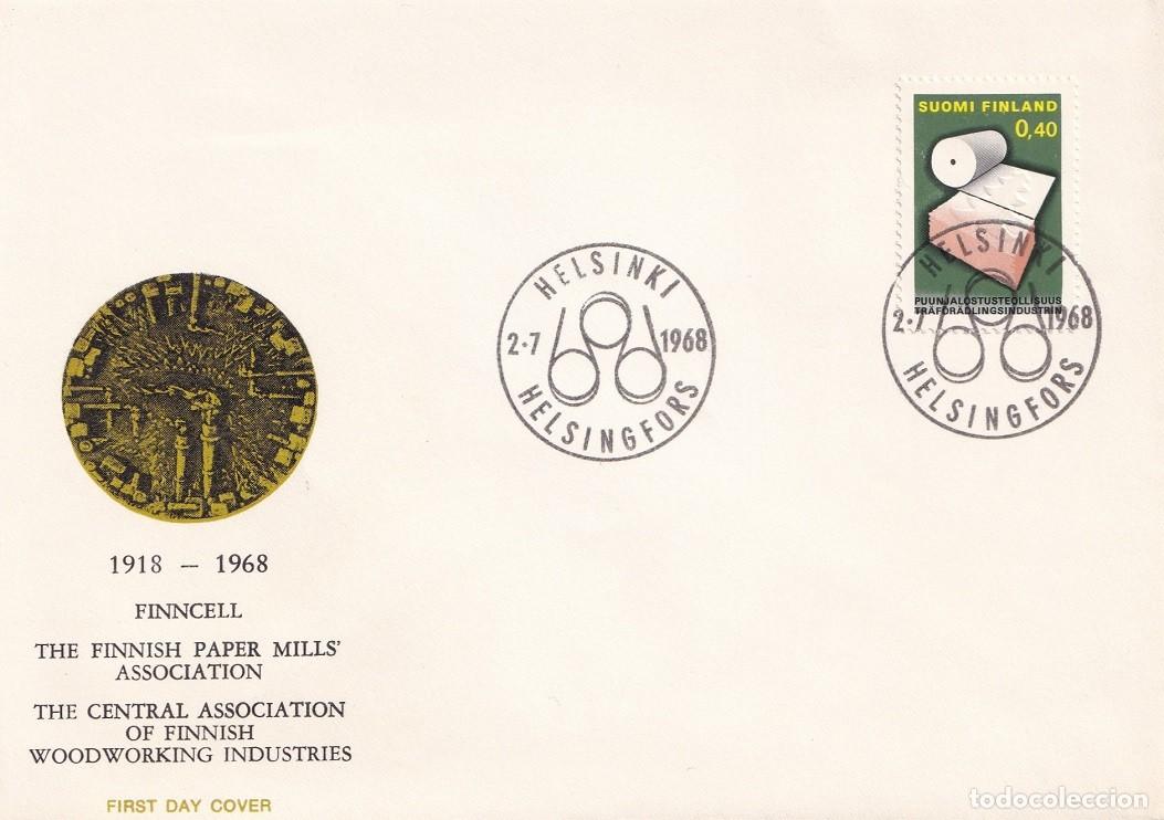 Sellos: FDC Finlandia 1968 - Industria maderera - Asociaci&oacute;n de F&aacute;bricas de Papel de Finlandia - Asociaci&oacute;n