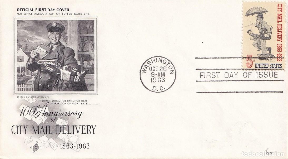 Sellos: FDC EE.UU. 1963 - Carteros - 100 Anniversary city mail delivery 863-1963 -National Association of le