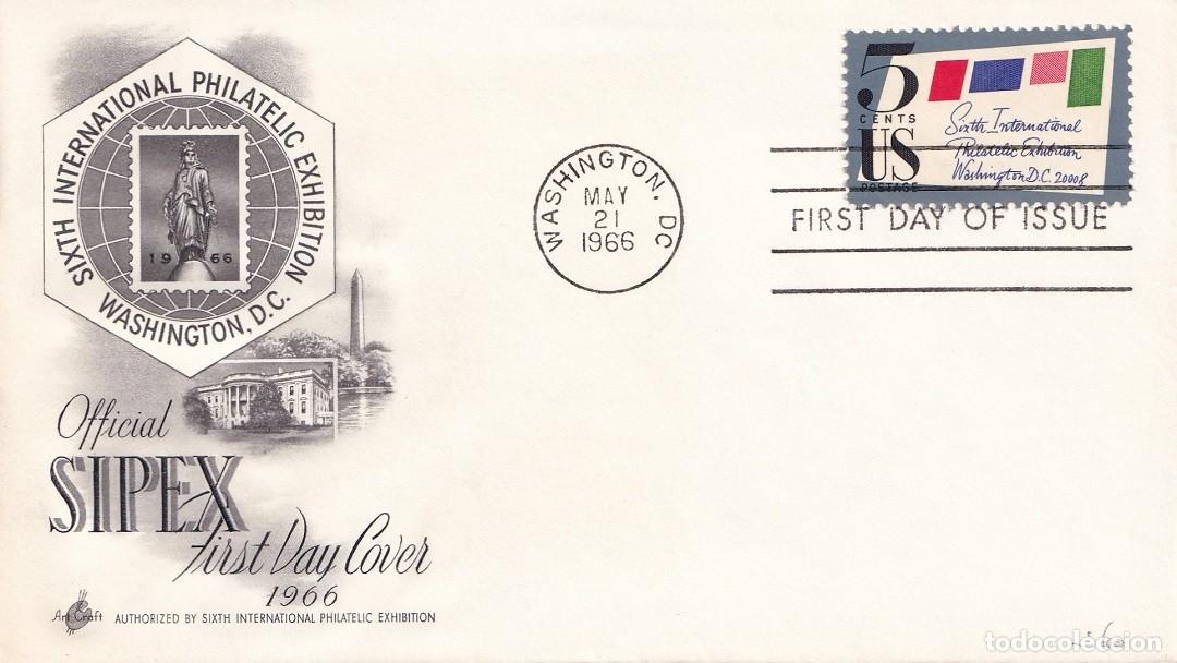 Sellos: FDC EE.UU. 1966 - Official Sipex - Sixth Internacional Philatelic Exhibition - 6&ordf; Exposici&oacute;n Filat&eacute;l