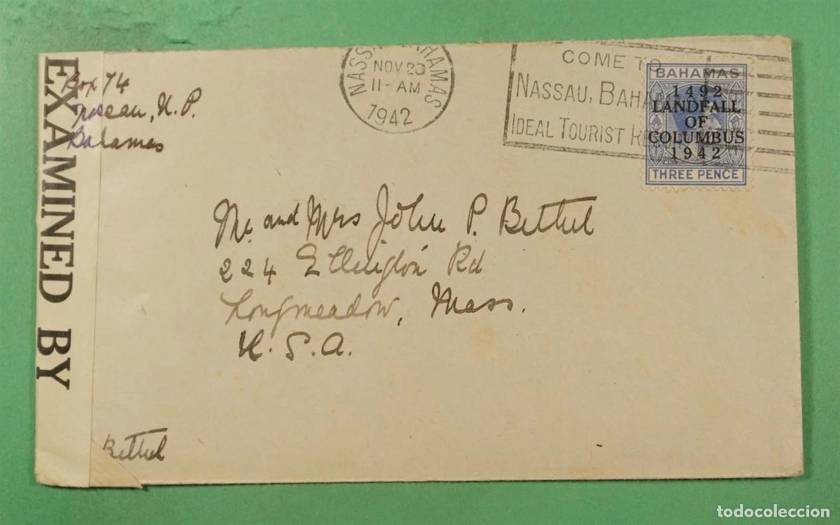 Sellos: BAHAMAS A USA 1942 SELLO LLEGADA COLON COLUMBUS CON CENSURA