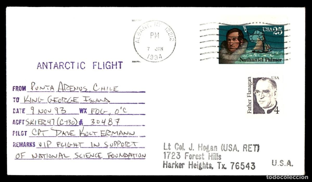 Sellos: ANTARTIDA ANTARCTIC ESTADOS UNIDOS ANTARCTIC FLIGHT PUNTA ARENAS A KING GEORGE