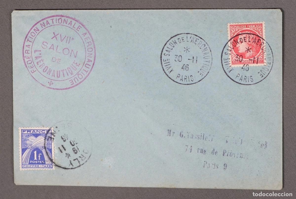 Sellos: FRANCIA 1946 PARIS SALON DE L&acute;AERONAUTIQUE SELLO TASA ORLY