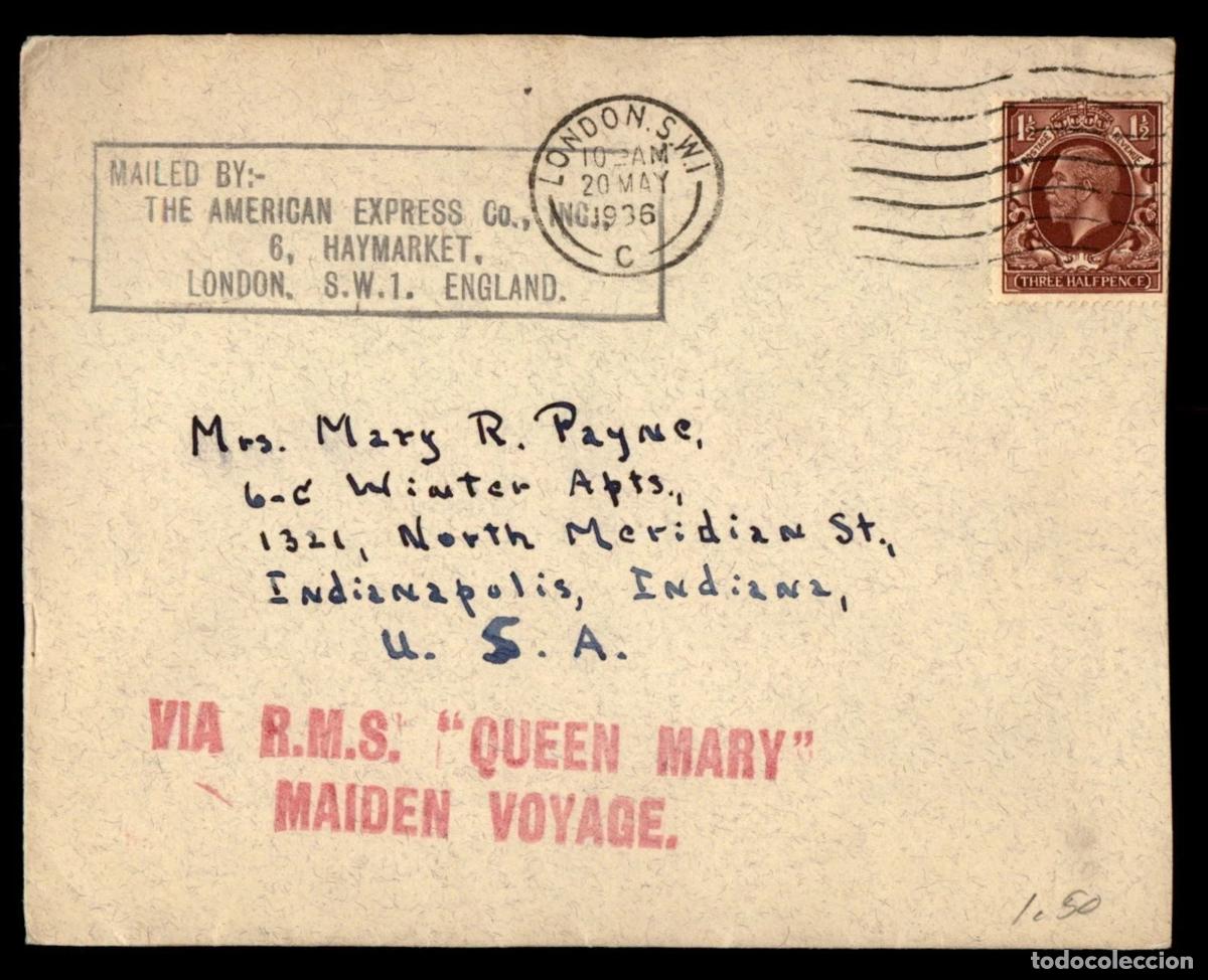 Sellos: REINO UNIDO CC 1936 RMS QUEEN MARY MAIDSEN VOYAGE