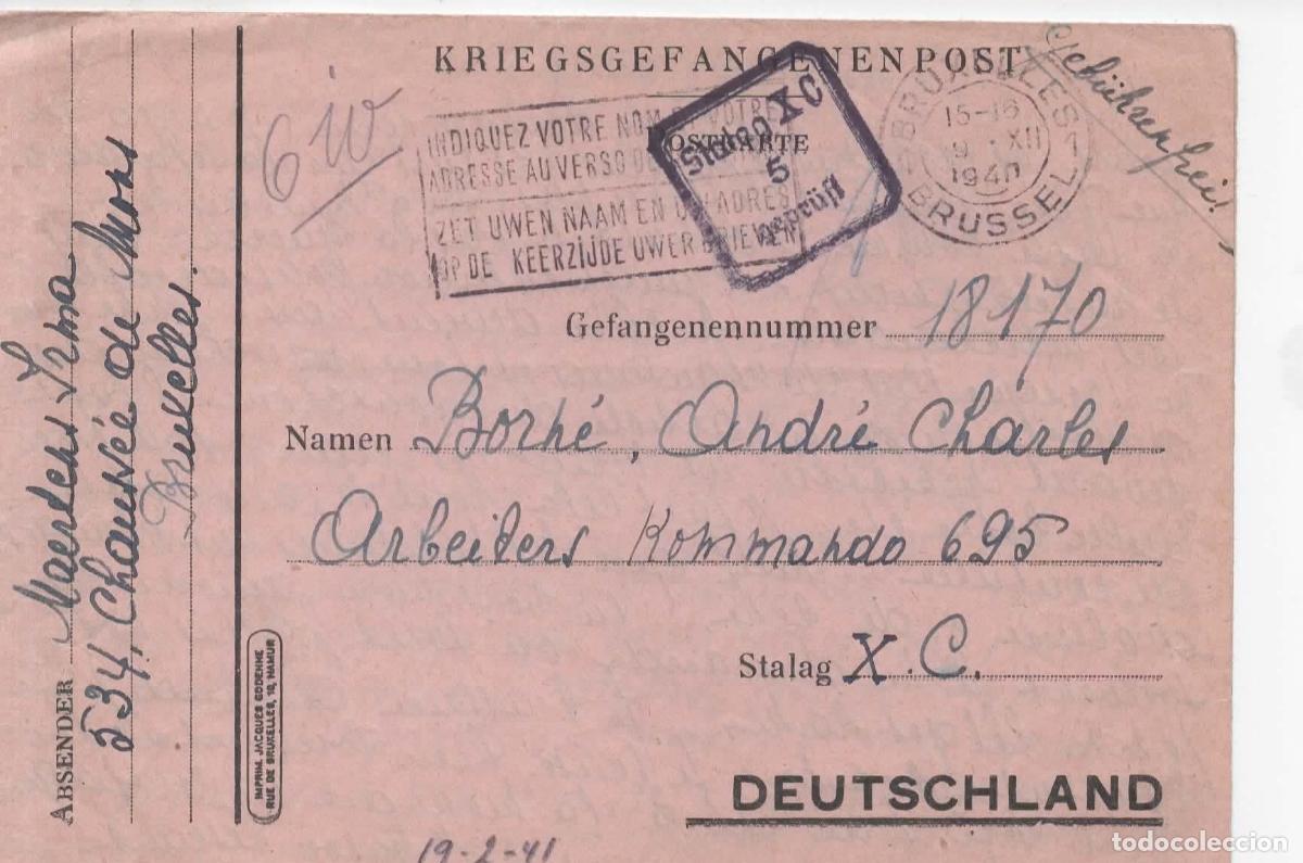 Sellos: BELGICA BRUXELLES 1940 POW PRISIONEROS DE GUERRA A STALAG XC CON CENSURA