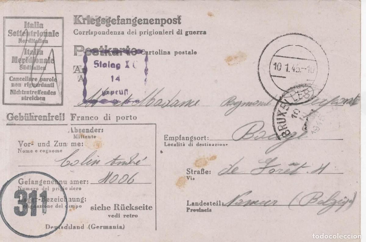 Sellos: ALEMANIA A BELGICA NAMUR 1945 POW PRISIONEROS DE GUERRA DEL STALAG XC CON CENSURA