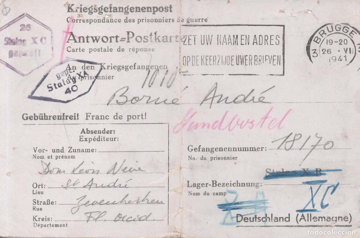 Sellos: BELGICA BRUGGE 1941 POW PRISIONEROS DE GUERRA A STALAG XB CON CENSURA REENVIADO AL XC
