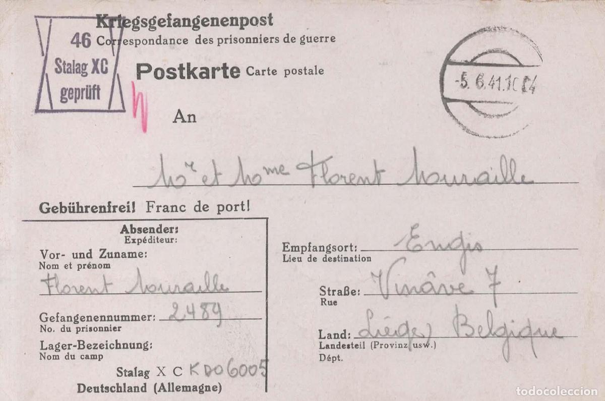 Sellos: ALEMANIA A BELGICA 1941 ENGIS LIEGE POW PRISIONEROS DE GUERRA DE STALAG XC CON CENSURA