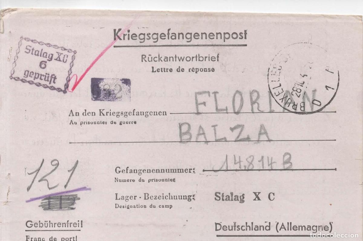 Sellos: BRUXELLES BELGICA POW PRISIONEROS DE GUERRA DE STALAG XC CON CENSURA