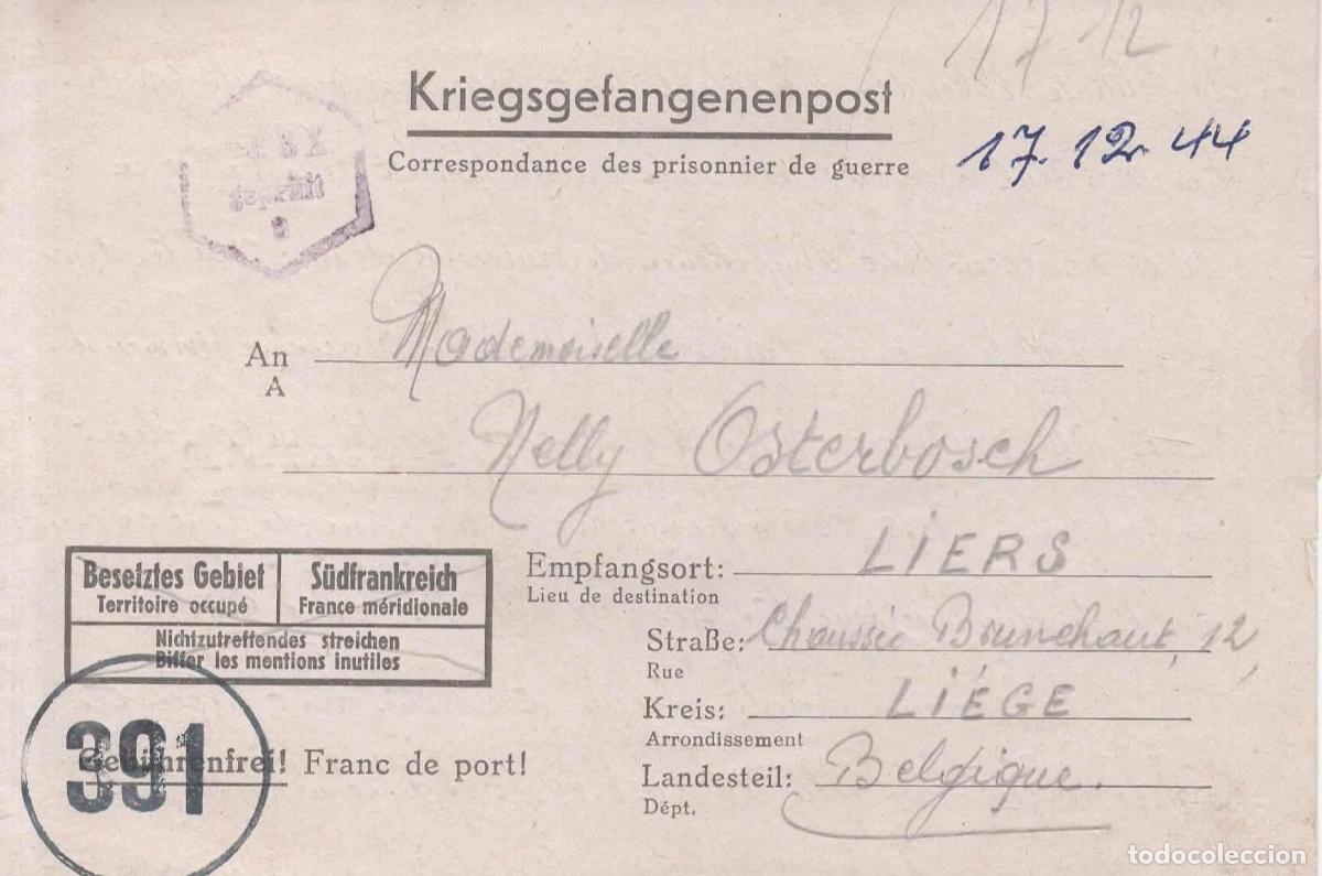 Sellos: ALEMANIA A BELGICA LIERS POW PRISIONEROS DE GUERRA CON CENSURA
