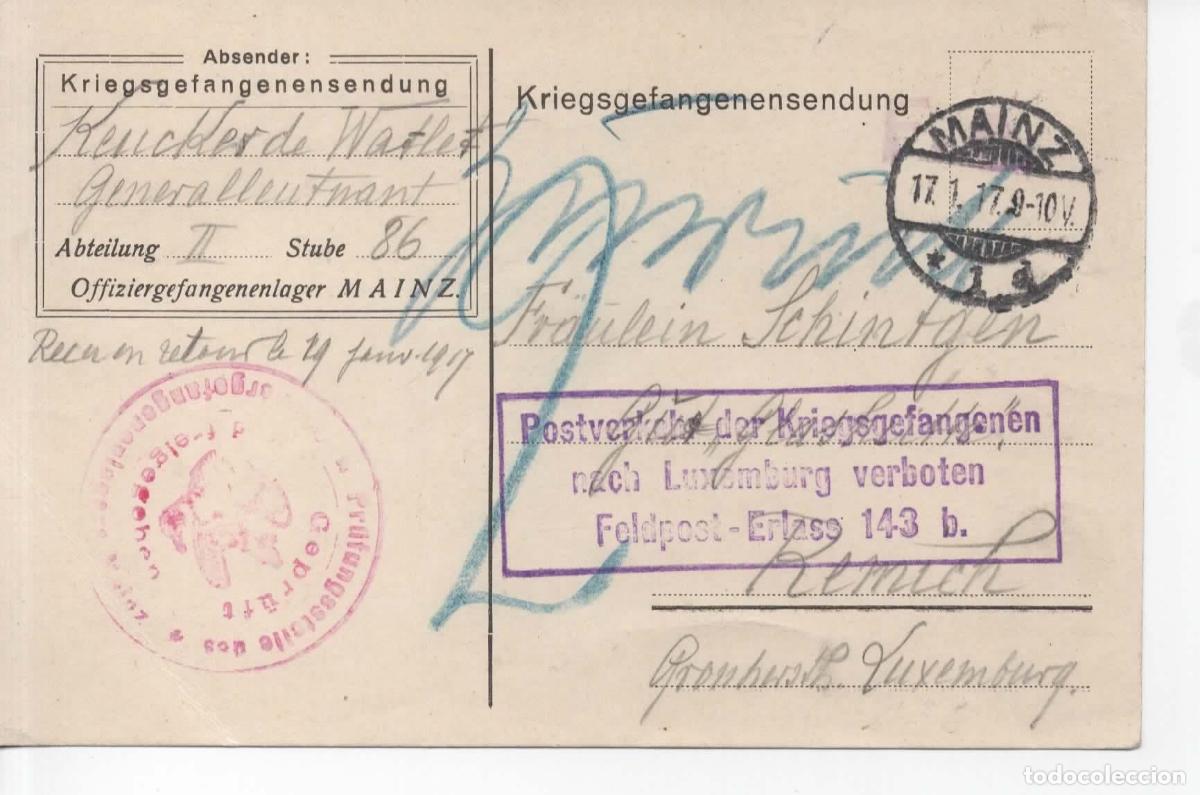 Sellos: ALEMANIA MAINZ 1917 A LUXEMBURGO POW PRISIONEROS DE GUERRA CON CENSURA