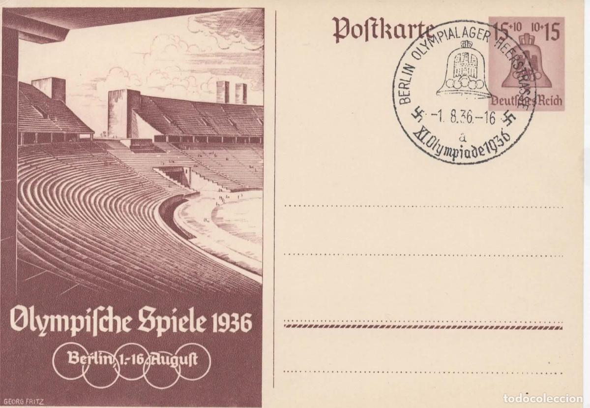 Sellos: ALEMANIA 3 REICH ENTERO POSTAL JUEGOS OLIMPICOS DE BERLIN 1936 MAT OLIMPILAGER HEERSTRASSE