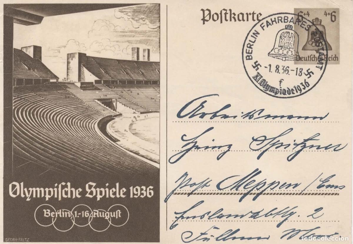 Sellos: ALEMANIA 3 REICH ENTERO POSTAL JUEGOS OLIMPICOS DE BERLIN 1936 MAT FAHRBARES POSTAMT