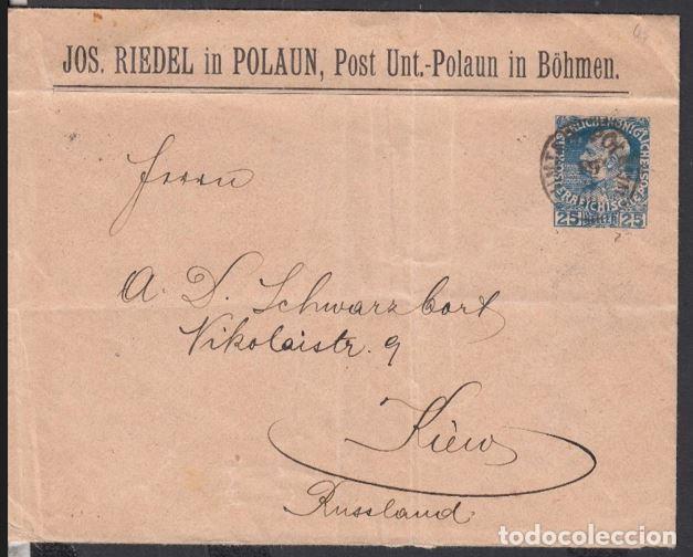 Sellos: AUSTRIA ENTERO POSTAL POLAUN IN B&Ouml;HMEN JOS RIEDEL A KIEV 1901 CRISTAL GLASS