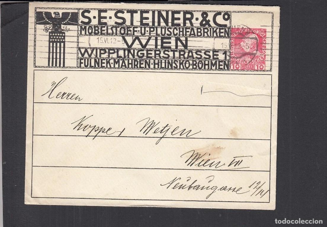 Sellos: AUSTRIA ENTERO POSTAL WIENDTEINER & CO 1912 MUEBLES CORTE EN EL SOBRE