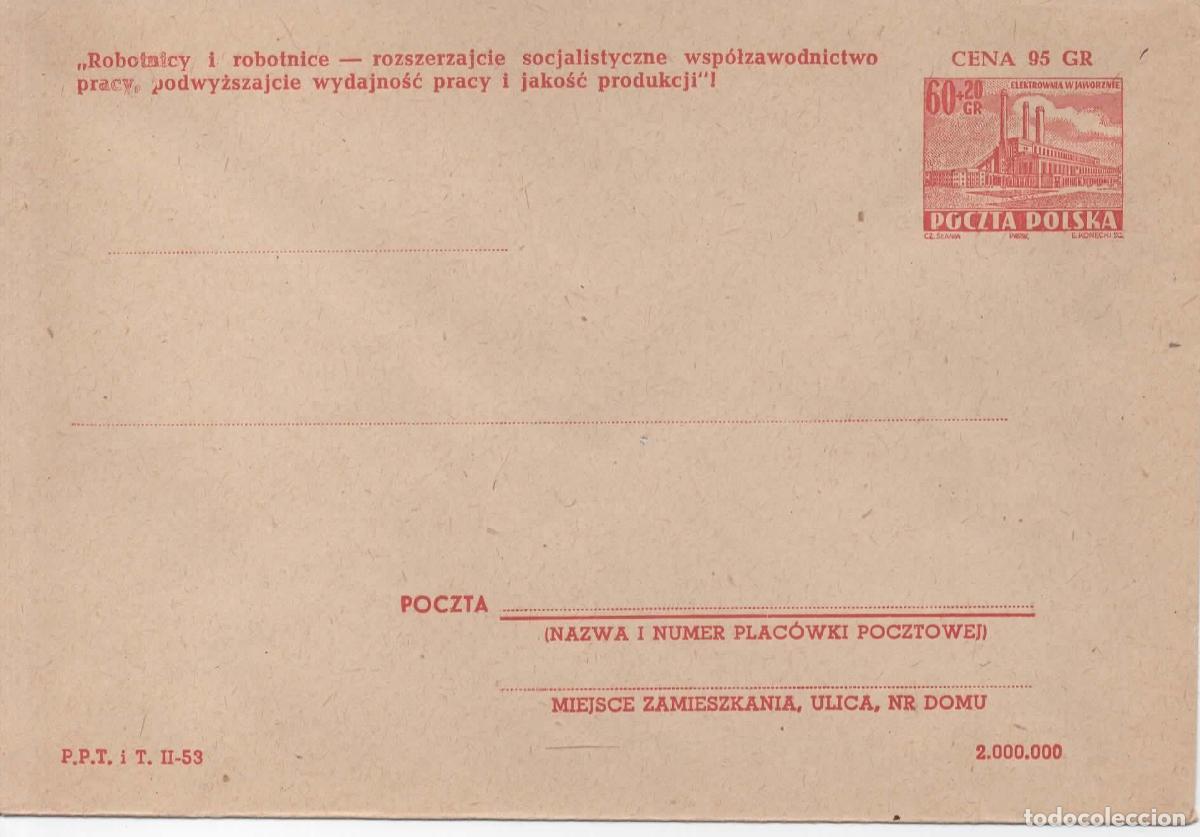 Sellos: POLONIA ENTERO POSTAL 1953 SLANIAN 60+20 FABRICA ELETRICIDAD