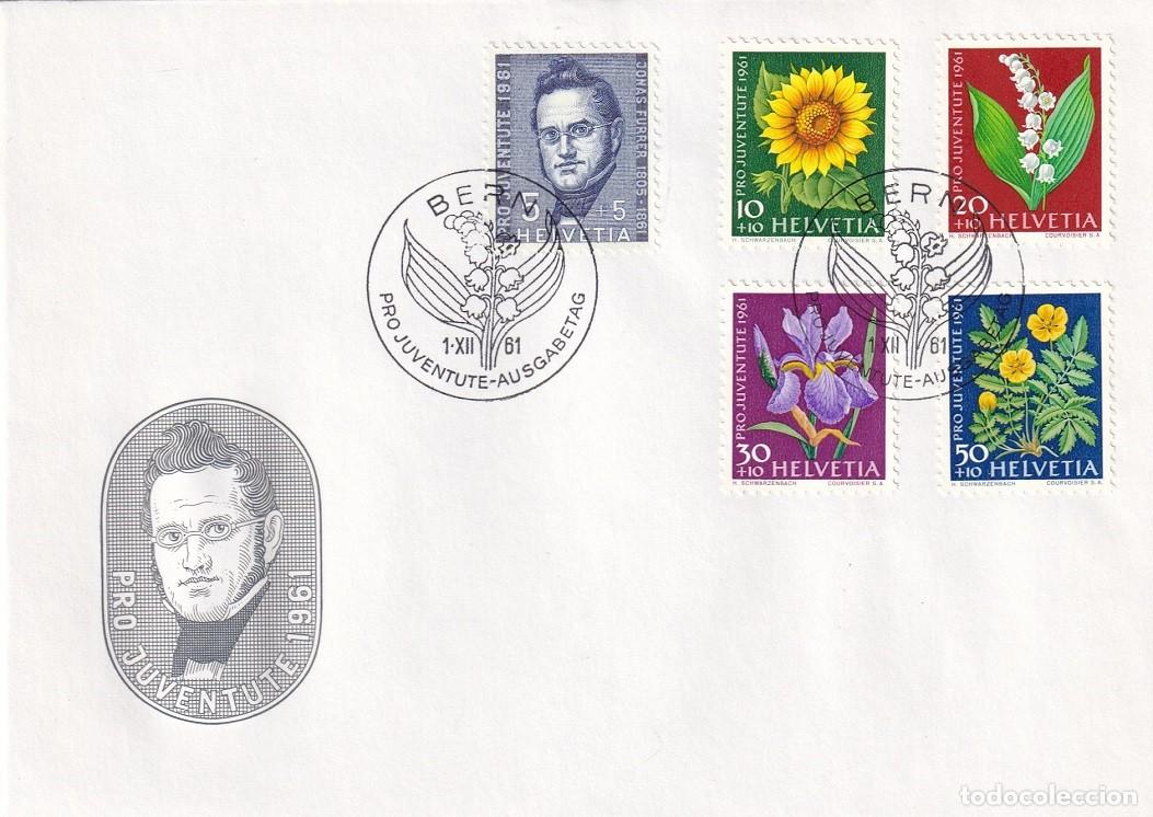 Timbres: Sobre Suiza 1961 - Serie Completa Pro Juventute Pro Juventud - Jonas Furrer y flores - Girasol Iris