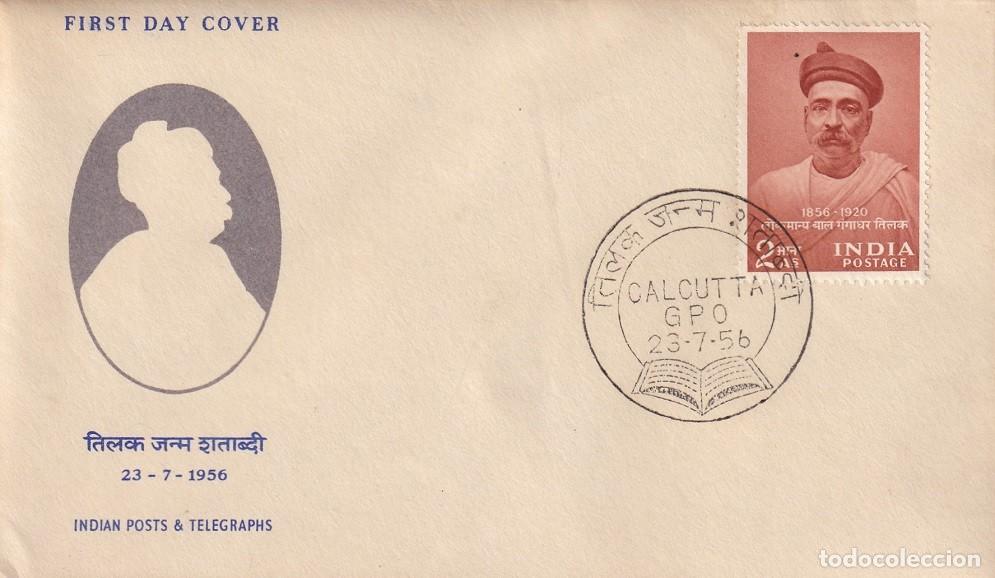 Timbres: FDC India 1956 - Centenario del nacimiento del periodista Bal Gangadhar Tilak 1856-1920 - Calcuta
