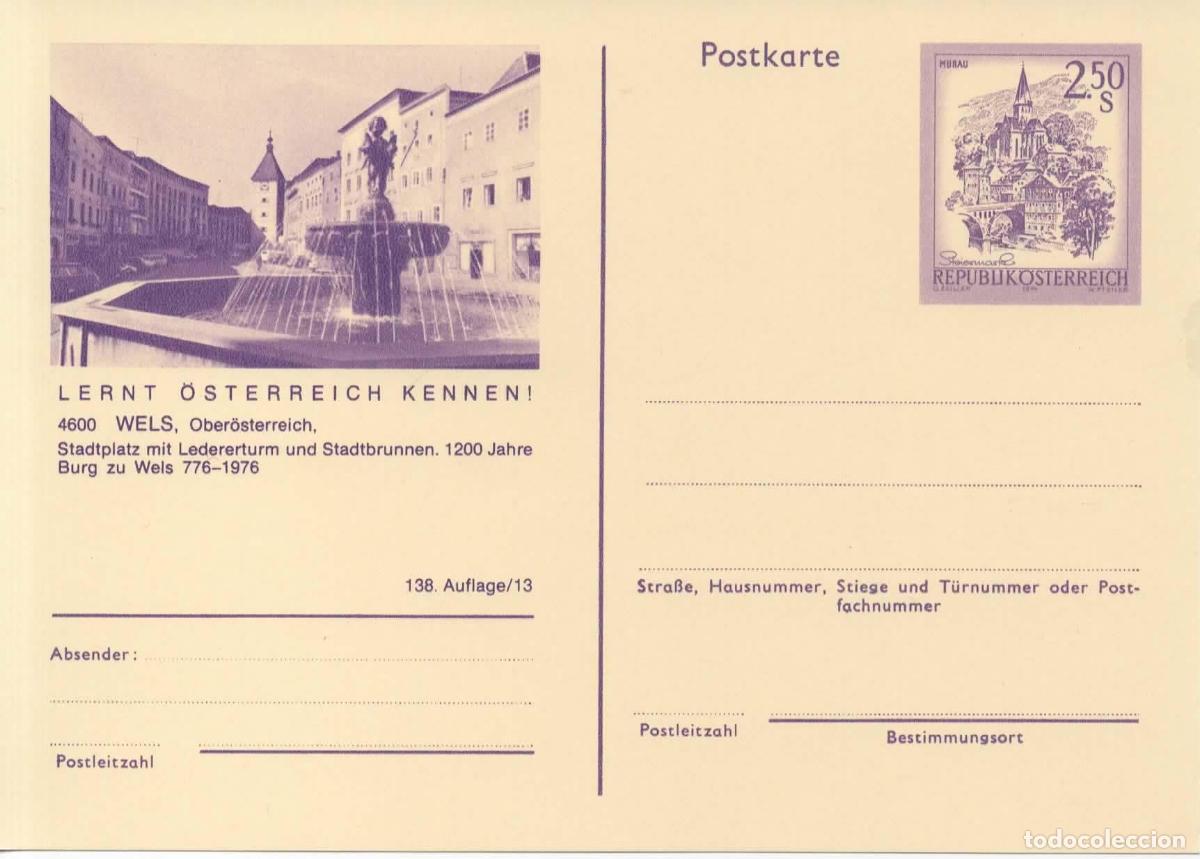 Sellos: AUSTRIA ENTERO POSTAL WELS FUENTE FOUNTAIN CASTILLO CASTLE