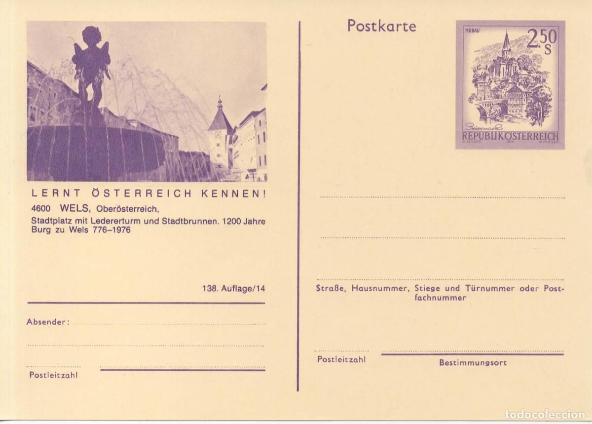 Sellos: AUSTRIA ENTERO POSTAL WELS FUENTE FOUNTAIN CASTILLO CASTLE