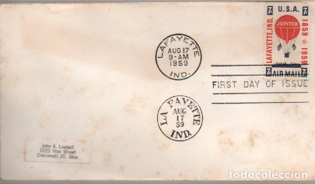 Sellos: ESTADOS UNIDOS IVERT AEREO N&ordm; 53, GLOBO AEROSTATICO JUPITER, PRIMER DIA DE 17-8-1959
