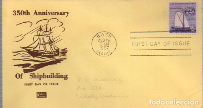Sellos: Estados Unidos Ivert n&ordm; 632, 350 aniversario de la construcci&oacute;n naval estadounidense p d&iacute;a 31-8-1957