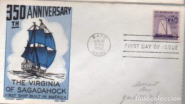 Sellos: Estados Unidos Ivert n&ordm; 632, 350 aniversario de la construcci&oacute;n naval estadounidense p d&iacute;a 31-8-1957