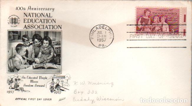 Sellos: Estados Unidos Ivert n&ordm; 631, Cent&ordm; de la asociaci&oacute;n nacional de educaci&oacute;n. primer dia de 1-7-1958