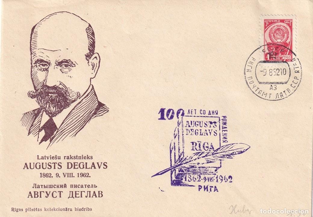 Sellos: Sobre Rusia URSS CCCP 1962 Letonia - Centenario nacimiento escritor Augusts Deglavs - Riga