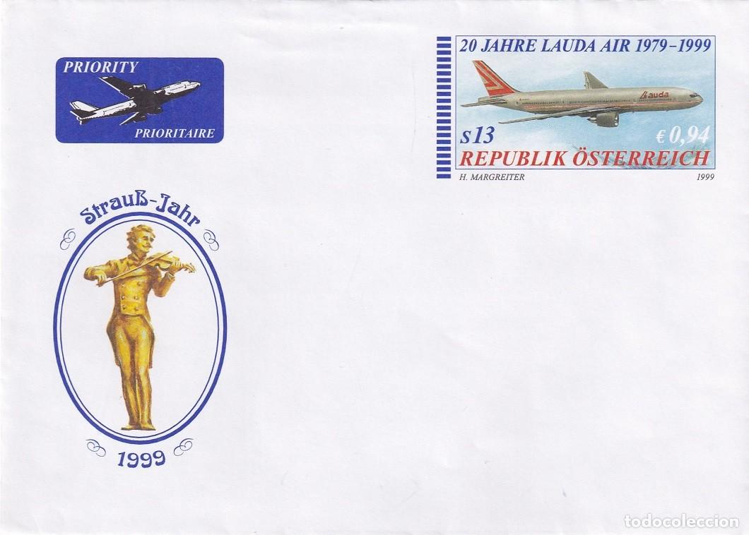 Selos: Sobre entero postal Austria 1999 A&eacute;reo - El A&ntilde;o de Johann Strauss - 20 Aniversario Lauda Air aerol&iacute;n