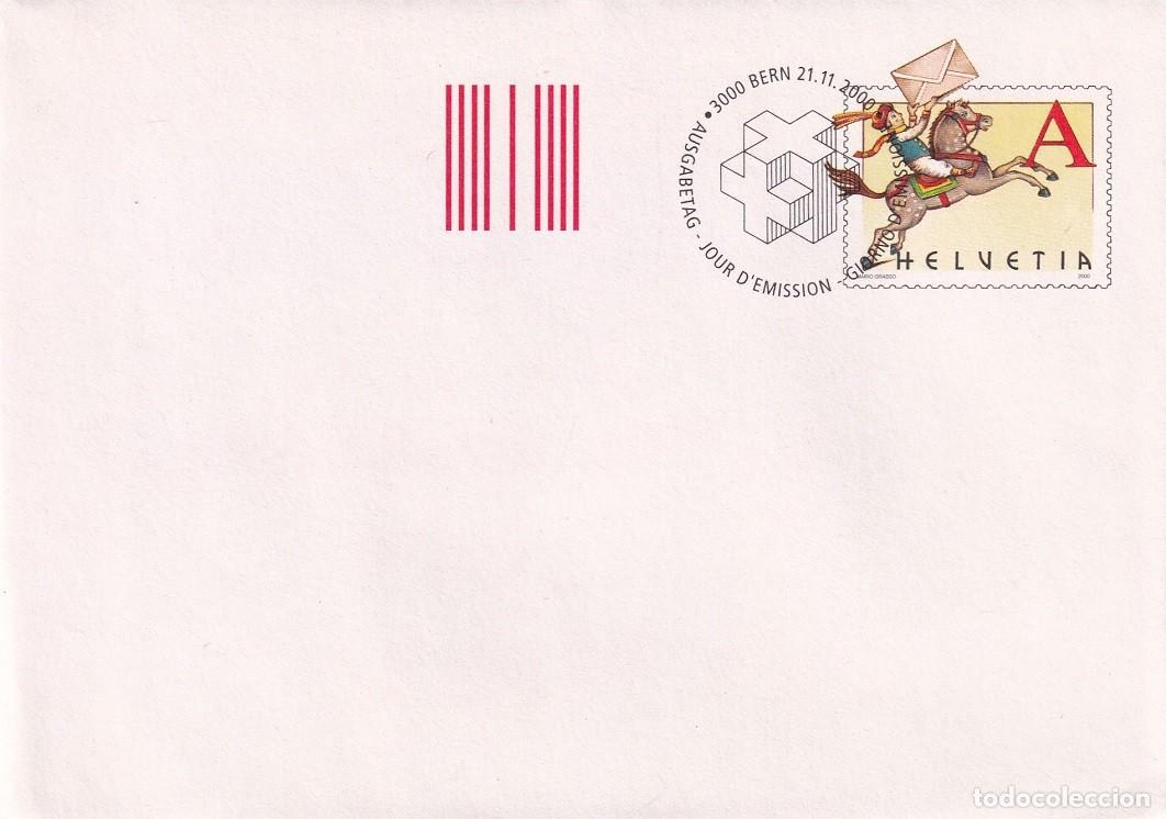 Sellos: Sobre entero postal Suiza 2000 A Prioritario - D&iacute;a del sello - Cartero a caballo con carta - Berna