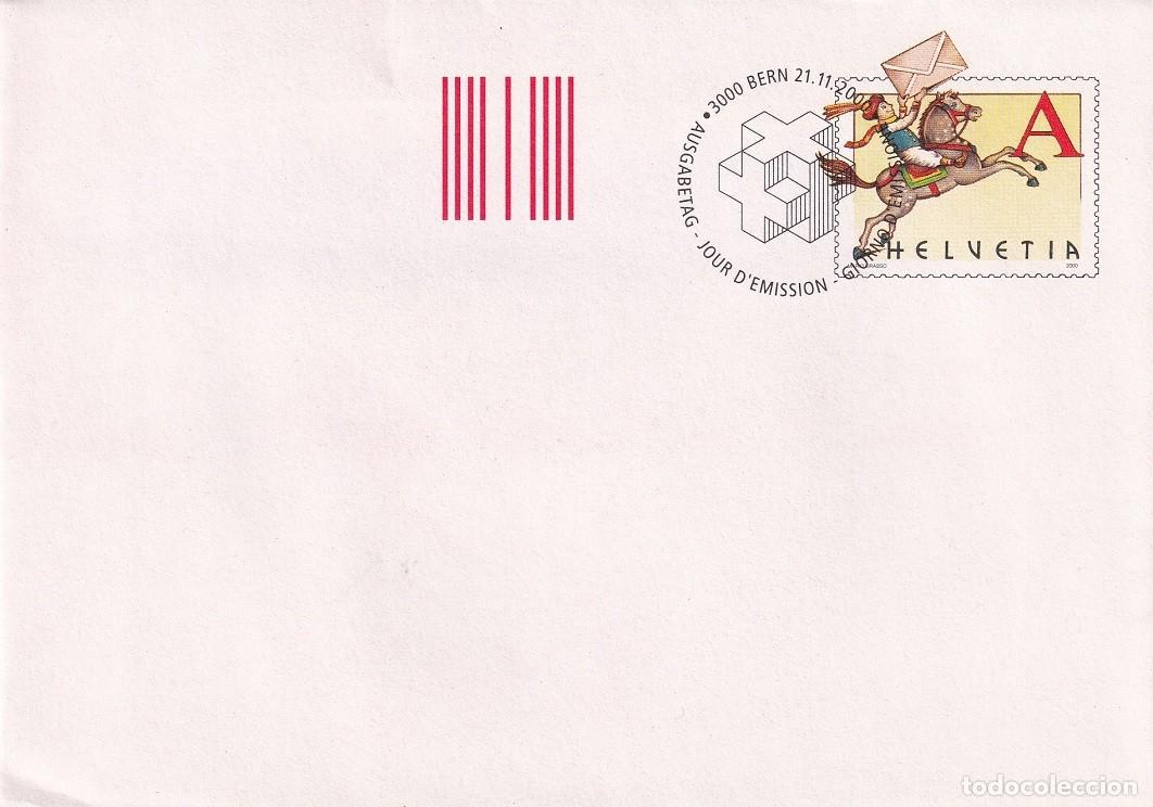 Selos: Sobre entero postal Suiza 2000 A Prioritario - D&iacute;a del sello - Cartero a caballo con carta - Berna