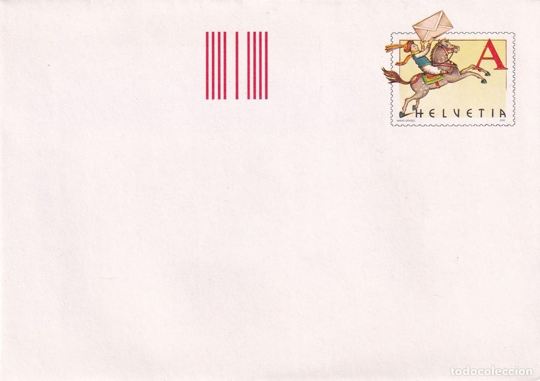 Sellos: Sobre entero postal Suiza 2000 A Prioritario - D&iacute;a del sello - Cartero a caballo con carta - Berna