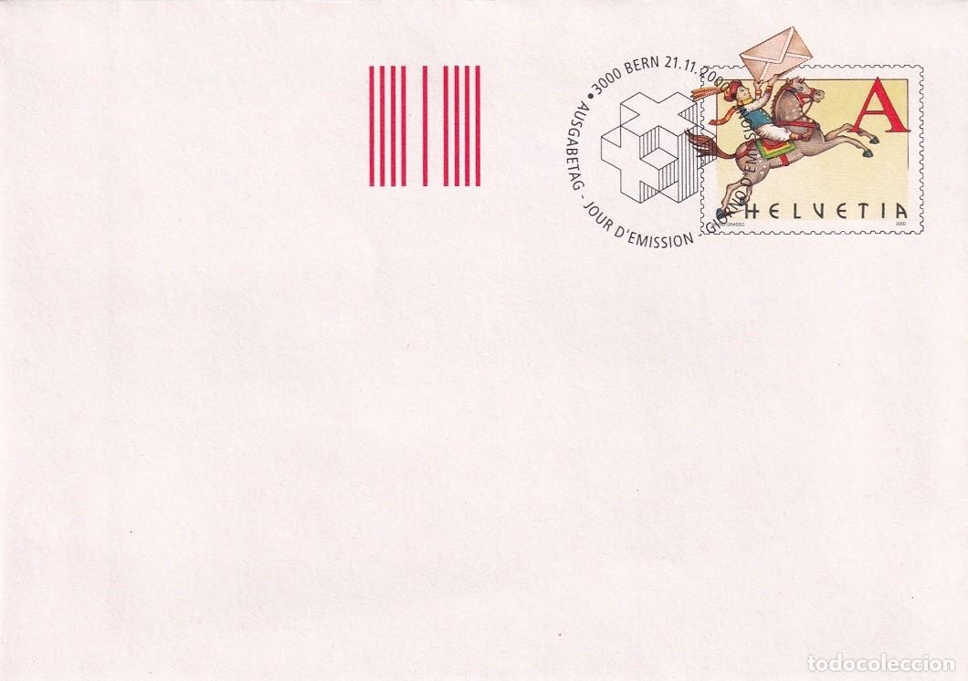 Briefmarken: Sobre entero postal Suiza 2000 A Prioritario - D&iacute;a del sello - Cartero a caballo con carta - Berna