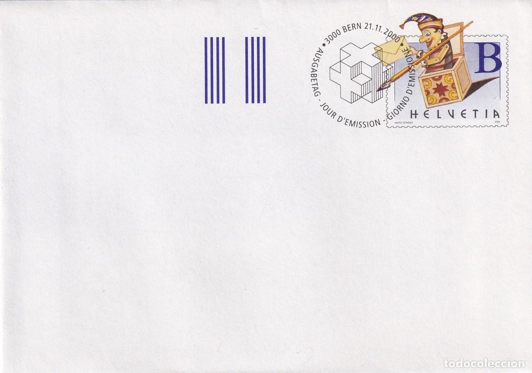 Selos: Sobre entero postal Suiza 2000 B Ordinario - D&iacute;a del sello - Buf&oacute;n y caja sorpresas postal - Berna