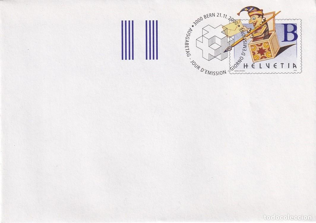 Briefmarken: Sobre entero postal Suiza 2000 B Ordinario - D&iacute;a del sello - Buf&oacute;n y caja sorpresas postal - Berna