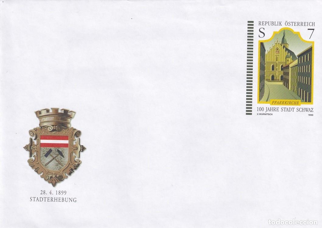 Briefmarken: Sobre entero postal Austria 1999 - Centenario Ciudad de Schwaz (Tirol) - Iglesia Parroquial g&oacute;tica