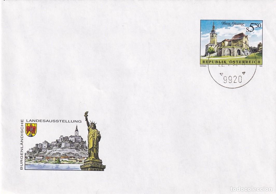 Francobolli: Sobre Austria 1992 - Castillo de G&uuml;ssing - Exposici&oacute;n Estatal de Burgenland - Hacia Am&eacute;rica