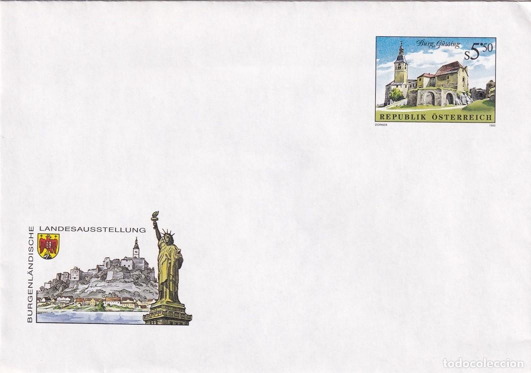 Briefmarken: Sobre Austria 1992 - Castillo de G&uuml;ssing - Exposici&oacute;n Estatal de Burgenland - Hacia Am&eacute;rica