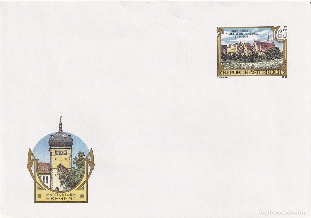 Sellos: Sobre entero postal Austria 1988 - Sitio cultural Monasterio de Riedenburg en Bregenz - San Mart&iacute;n