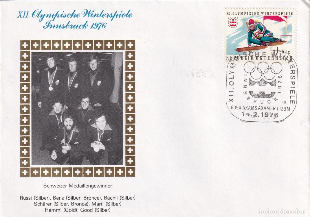 Briefmarken: Sobre Austria 1976 - XII Juegos Ol&iacute;mpicos de Invierno de Innsbruck - Medallistas ol&iacute;mpicos de Suiza