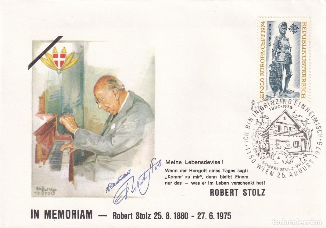 Francobolli: Sobre Austria 1975 - In memoriam Robert Stolz - Europa CEPT - Compositor austr&iacute;aco - Piano