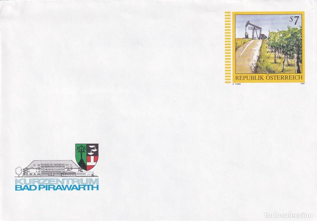 Briefmarken: Sobre entero postal Austria 1997 - Balneario - Kurzentrum Bad Pirawarth - Torre extracci&oacute;n petr&oacute;leo