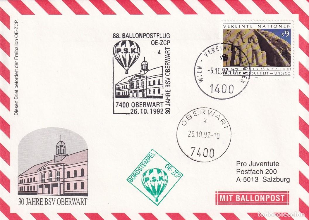 Stamps: Sobre en globo Austria 1992 Ballonpost - Pro Juventud - 88 Vuelo de Correo en Globo - 30 Aniversar..