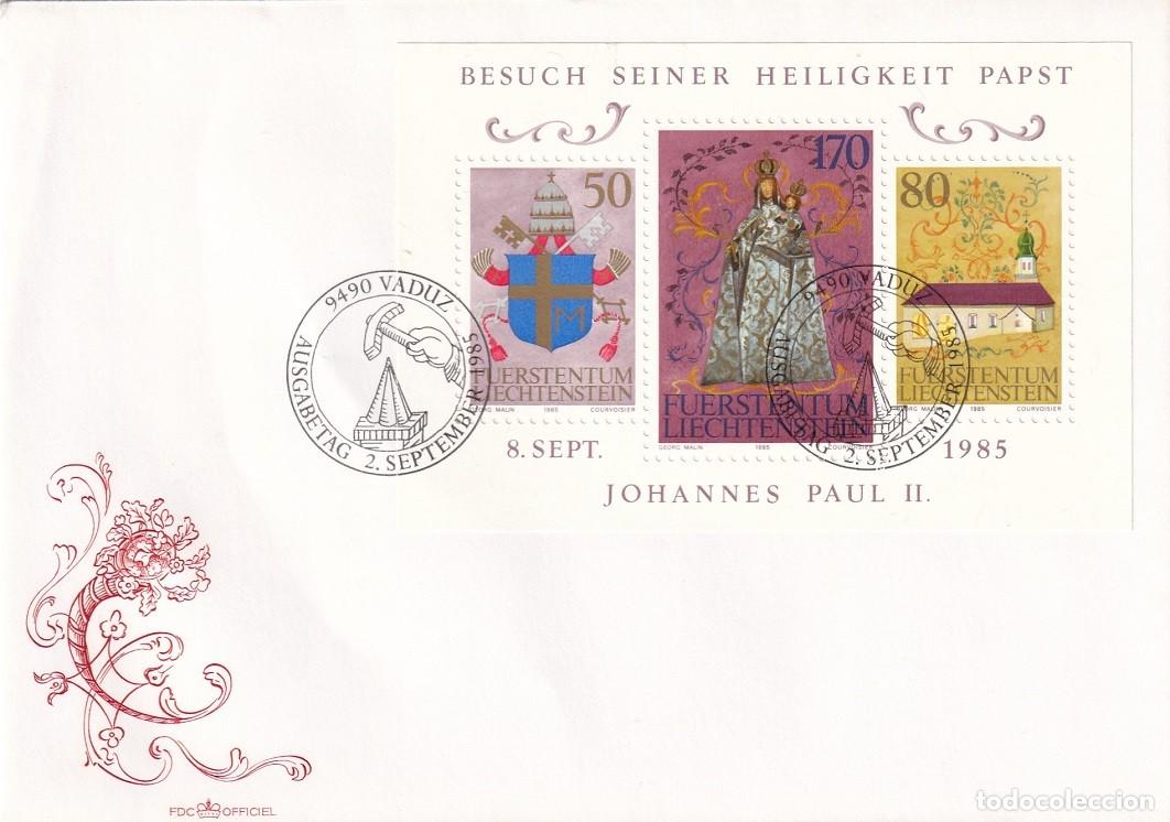 Selos: FDC Liechtenstein 1985 - Visita de Su Santidad el Papa Juan Pablo II - Virgen Iglesia Schellenberg