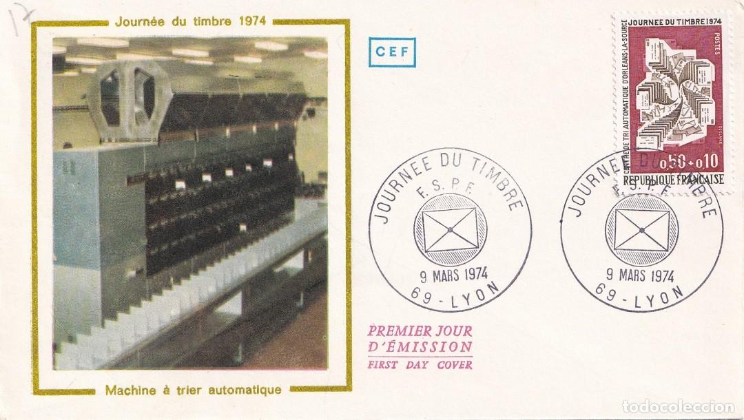Sellos: FDC Francia 1974 - D&iacute;a del sello Centro de automatizaci&oacute;n La Source de Orl&eacute;ans - M&aacute;quina autom&aacute;tica