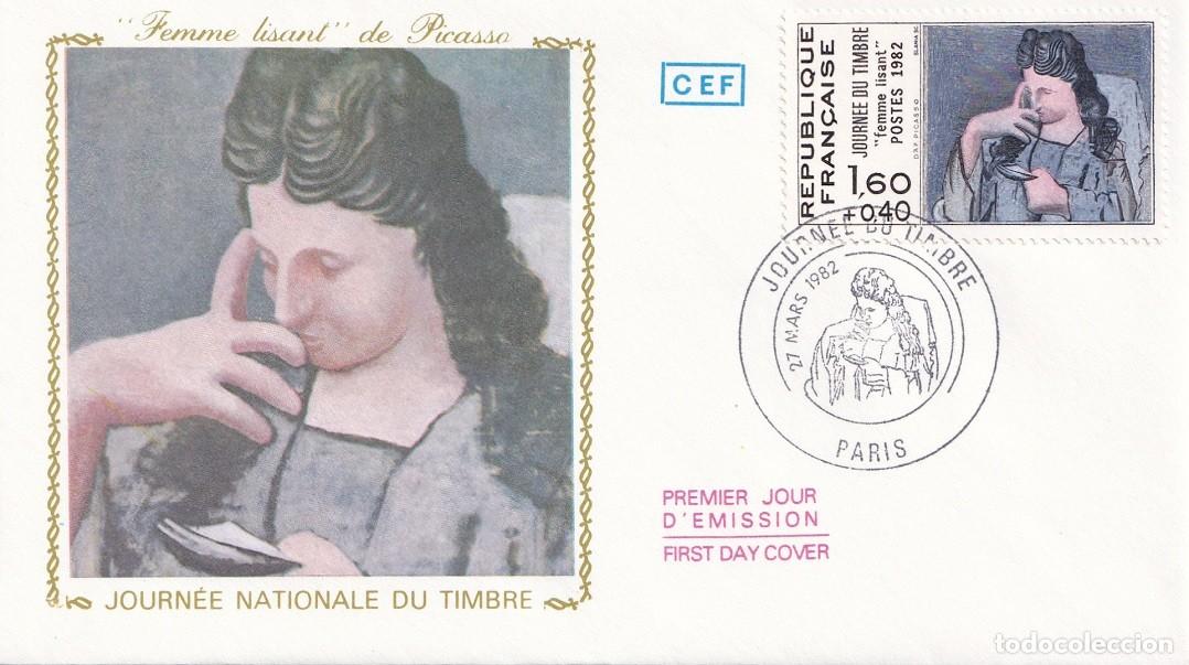 Sellos: FDC Francia 1982 - D&iacute;a del sello - Mujer leyendo de Picasso - Primer d&iacute;a de emisi&oacute;n - Journ&eacute;e nati..